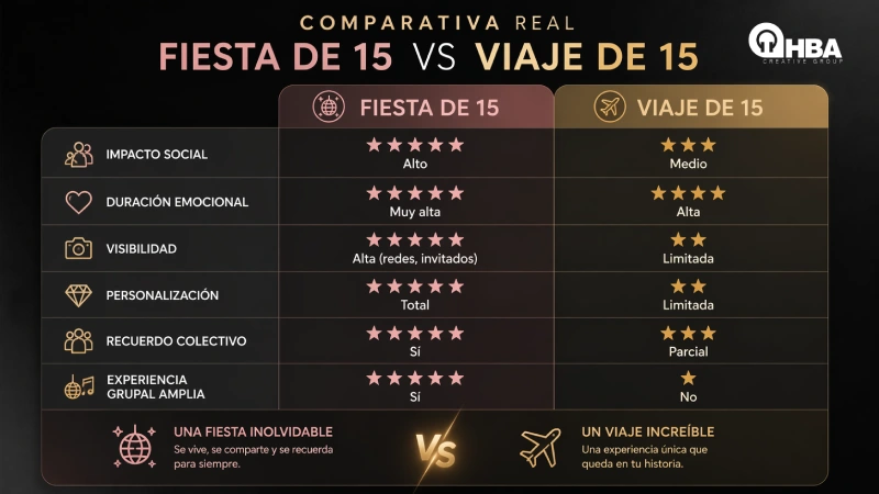 comparativa fiesta de 15 vs viaje ventajas diferencias Comparativa real Fiesta vs Viaje